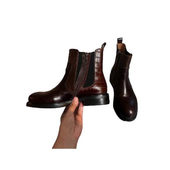 Jeffrey Campbell Edmond Chelsea Booties Women 8 Brown Real Leather Zipper Classi - Picture 4 of 16